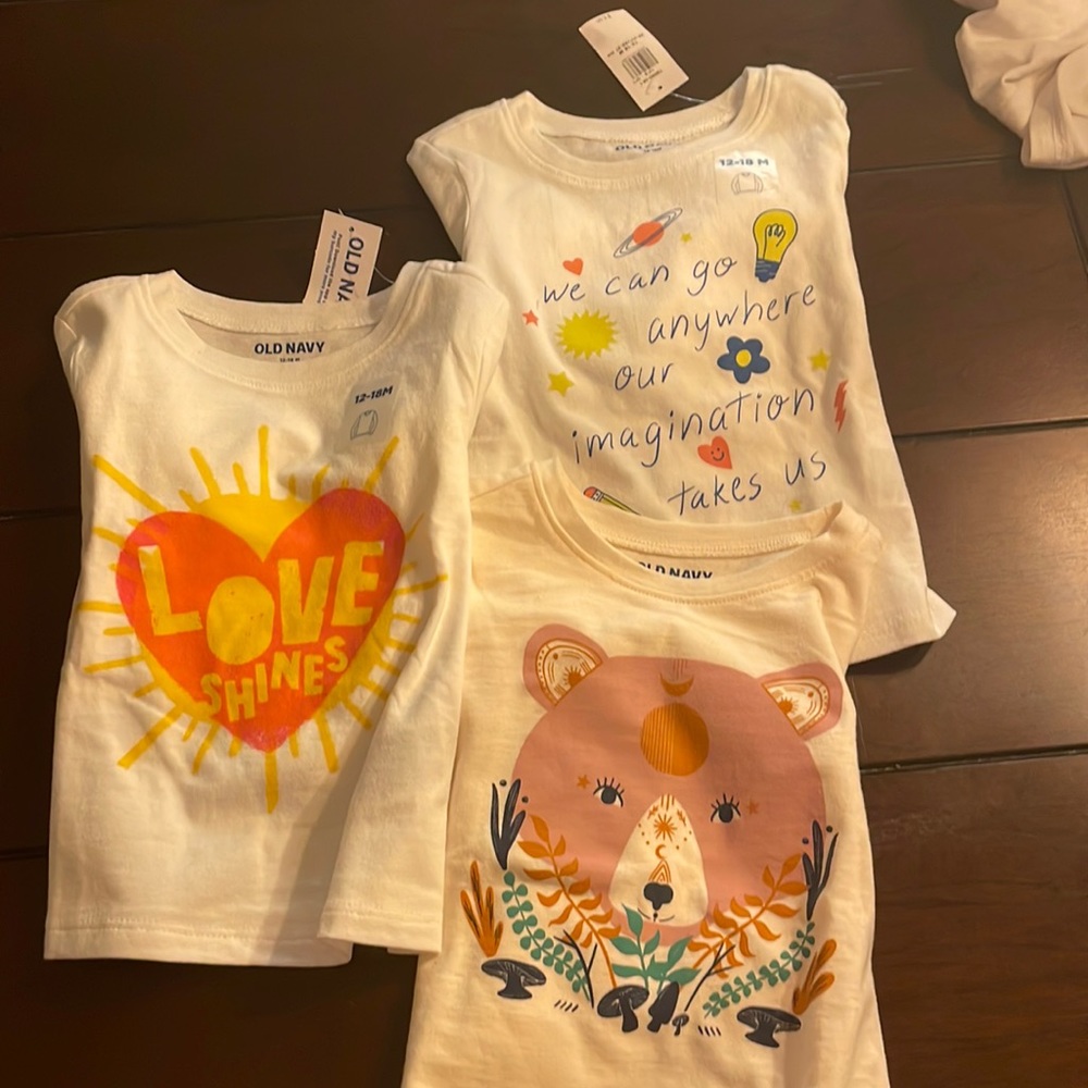 Three girls Old Navy 12-18 mos long sleeve shirts